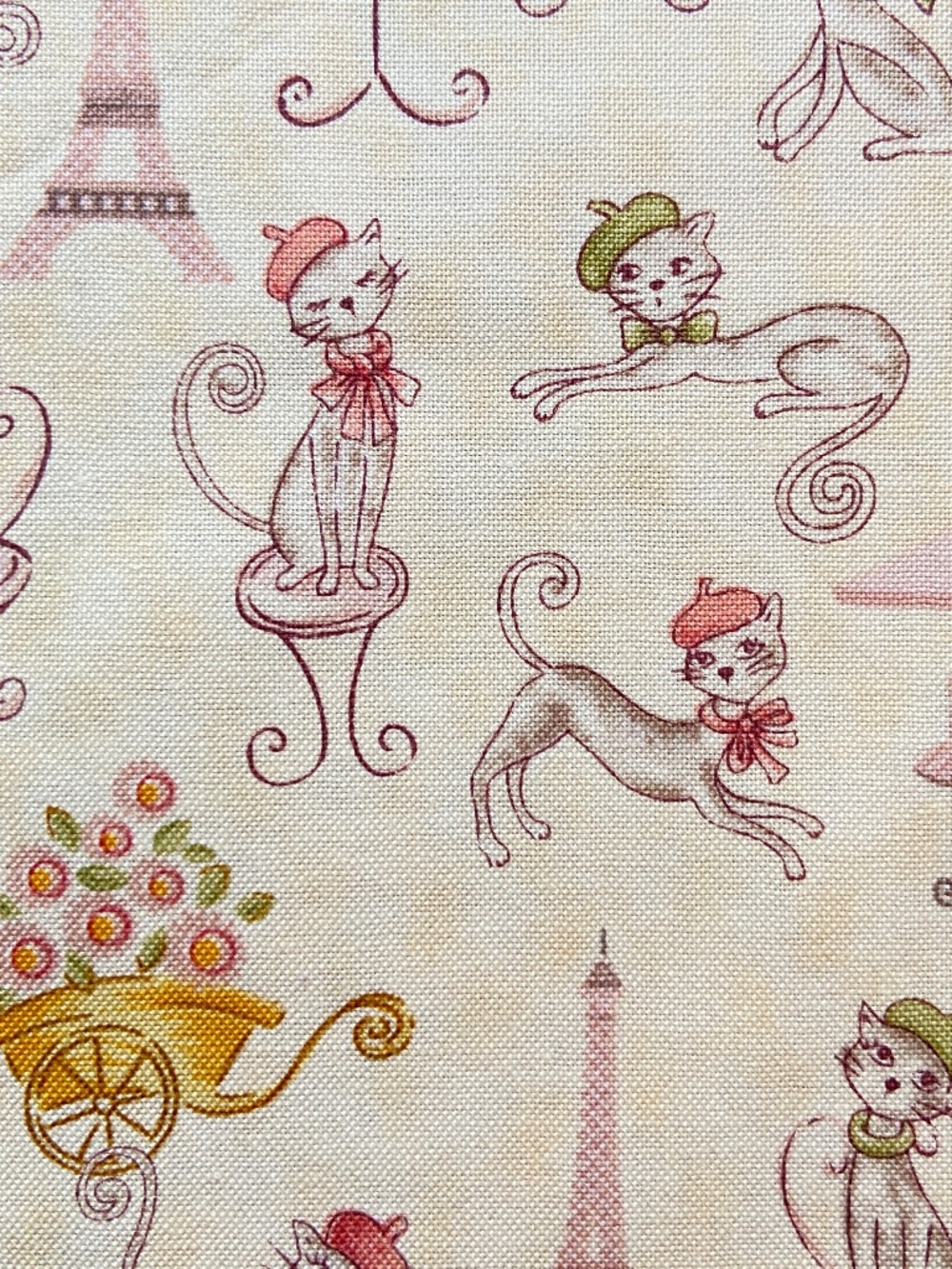 Paris Cats Cotton Fabric Benartex Sewing Quilting Craft France  VTG 1 Yd x 44"